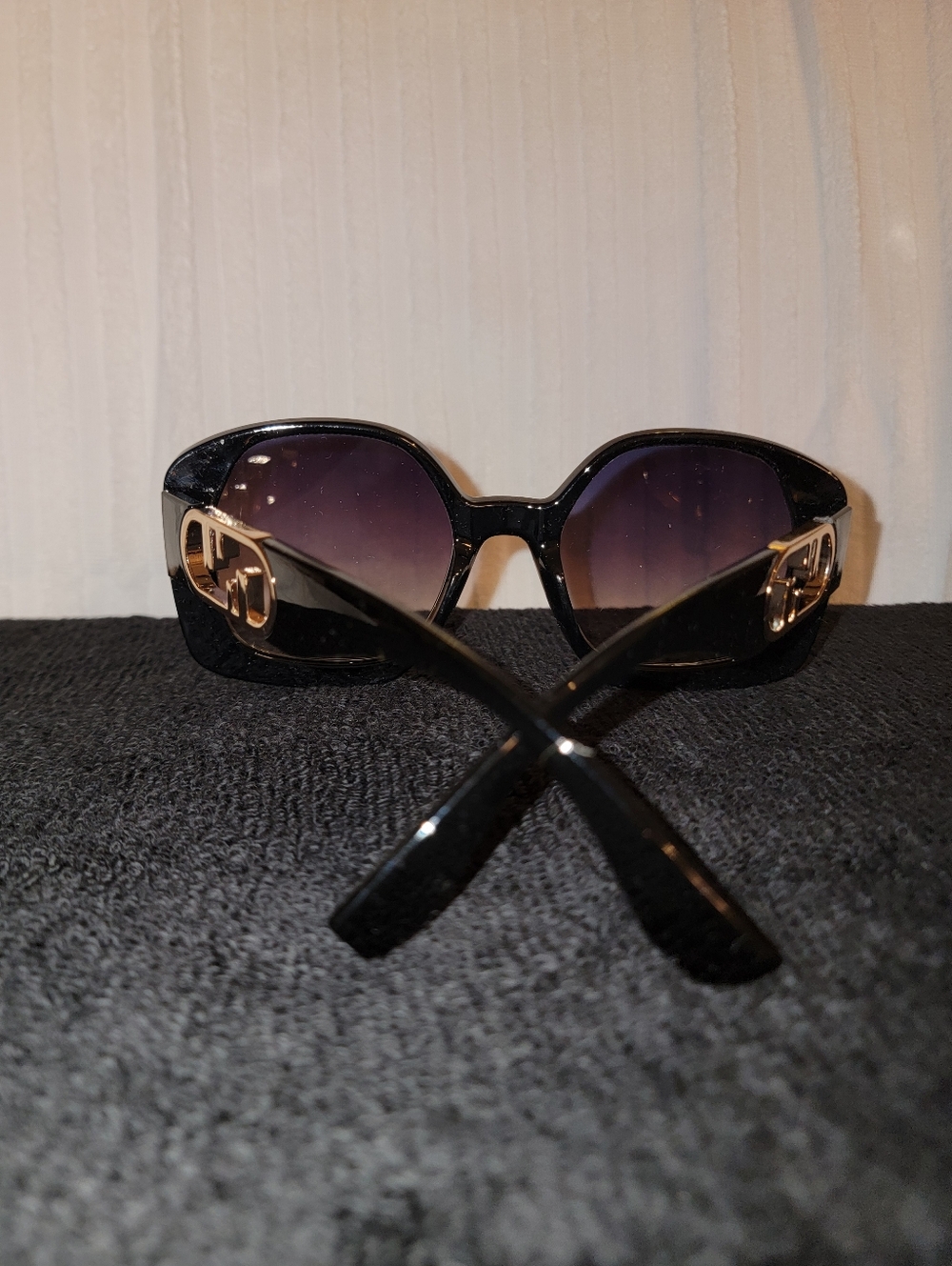 Black Rectangular Sunglasses with FF style Gold Logo Accent - Picture 2 of 4